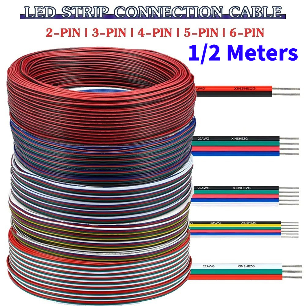 1 / 2 Mét 22 AWG 2Pin 3Pin 4Pin 5Pin 6Pin Dây Nối Dài Cáp Điện Tử Cho 5050 3528 COB RGBW RGB CCT RGB