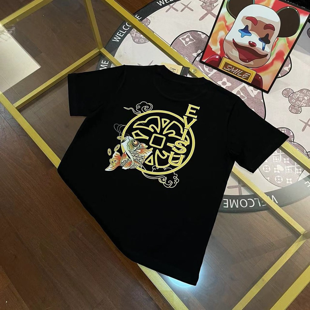 EVISU Hoodie Unisex Size 6XL - Collarless Short Sleeve Spring Fashion Sporty Top Cho Người Lớn