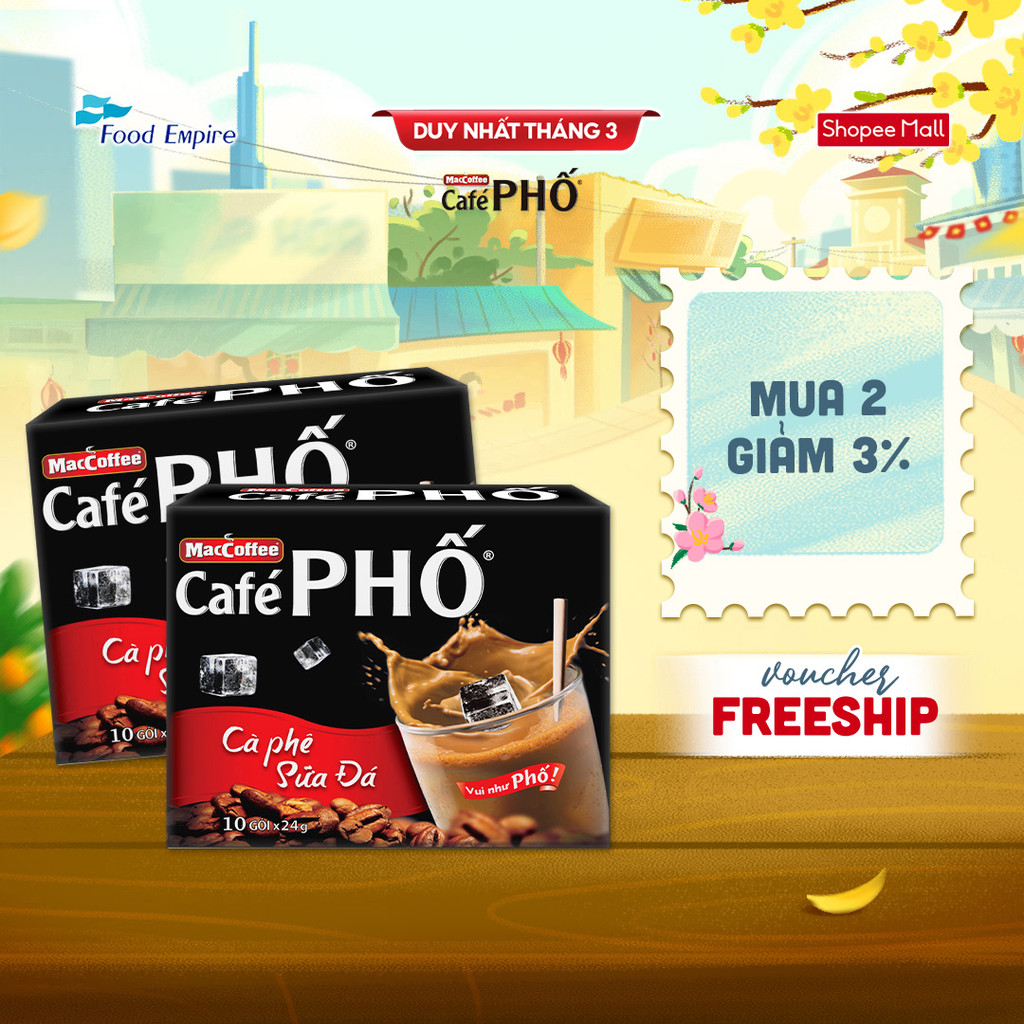 Combo 2 hộp Cà phê phố Sữa Đá - Maccoffee (hộp 10 gói x 24g)