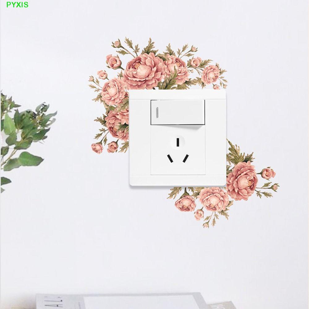 PYXIS Flower Switch Sticker, Plant Flower Green Leaves Plants Sticker, Wall Wall Wall Wall Wall Wall