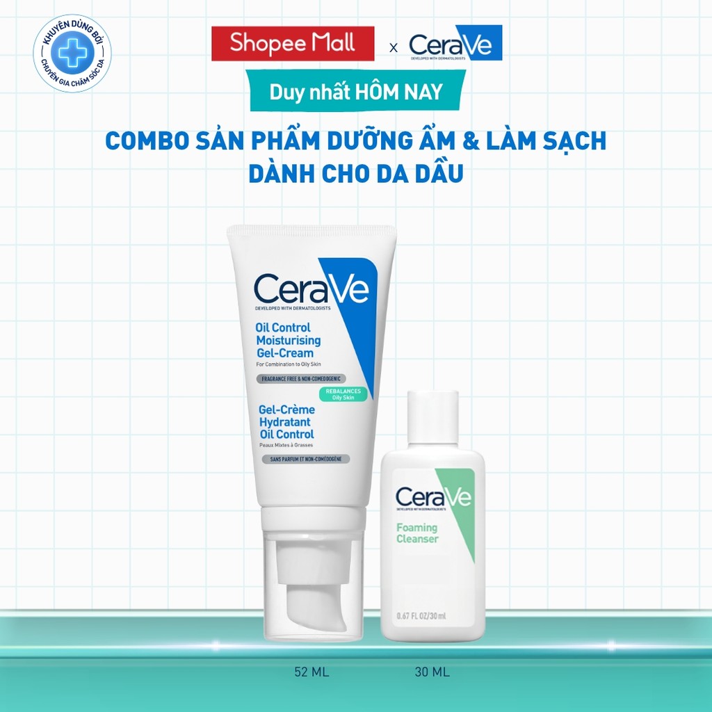 DEAL ĐỘC QUYỀN - HannahOlala] Bộ sản phẩm CeraVe dưỡng ẩm & làm sạch dành cho da dầu