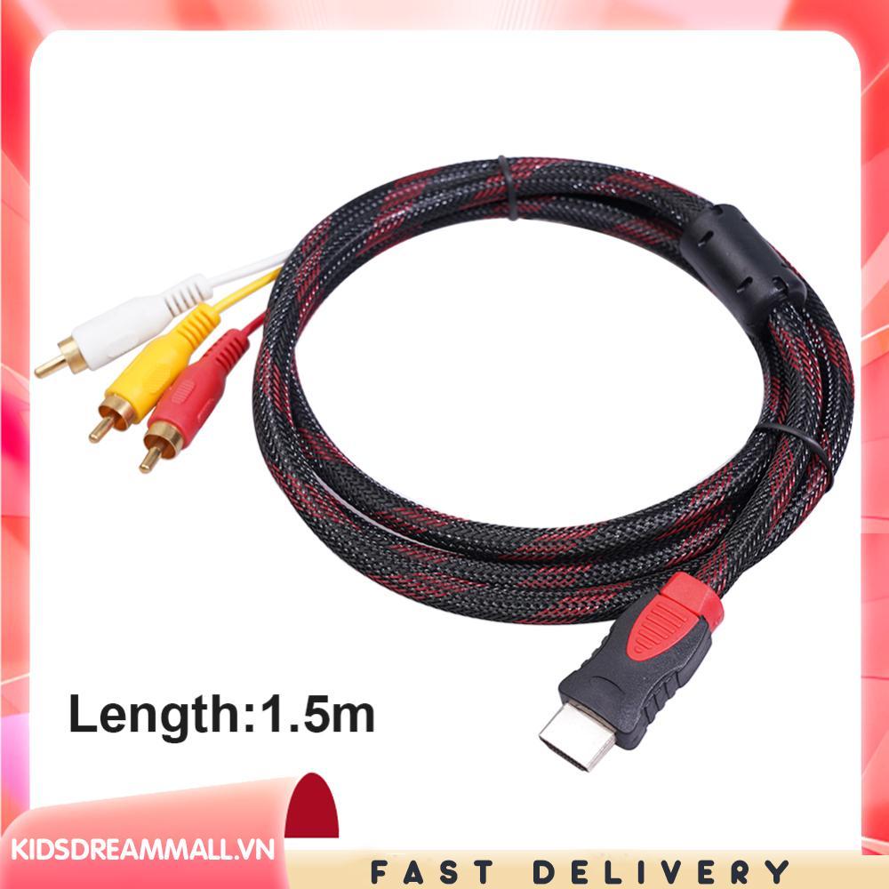 HDTV Male to 3RCA Audio Video AV Cable Cord Adapter hoặc TV Set-Box DVD Laptop