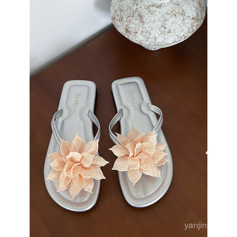 2025 Flip-Flops Đen Đi Biển Giày Lưới Hoa Flip-Flops Nữ Chân Đỏ Flip-Flops Sandal Fli