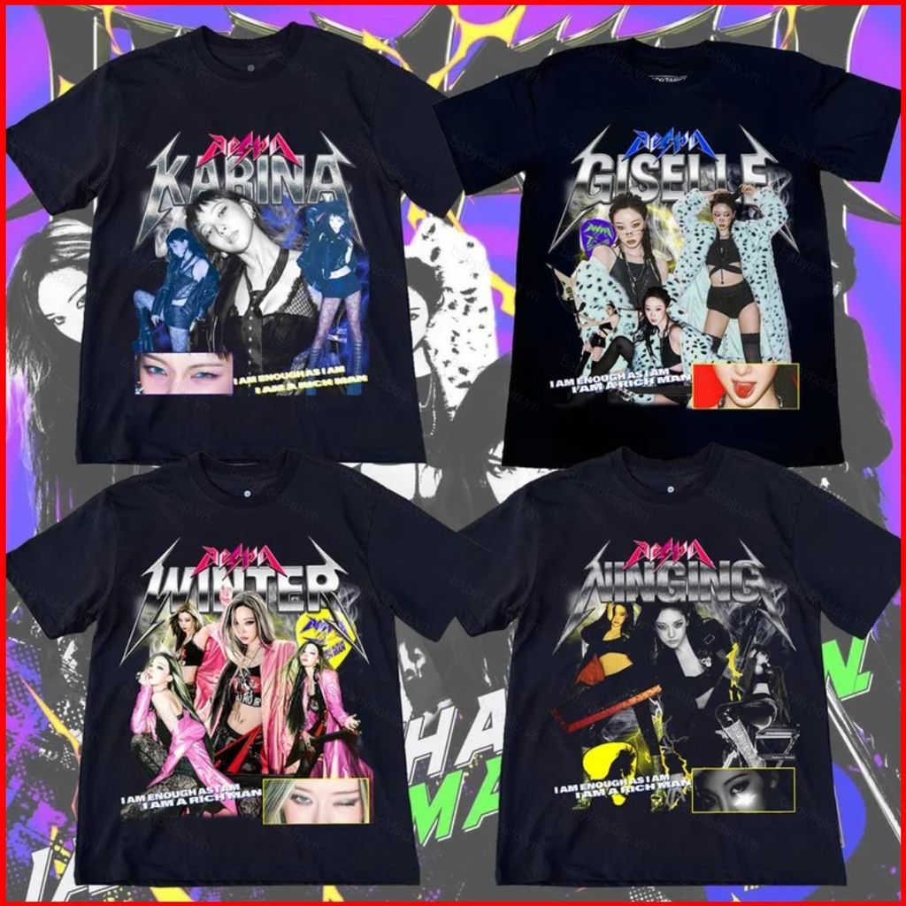 Áo Thun Ngắn Tay Aespa Rich Man Karina Giselle - Thiết kế Thoáng Khí