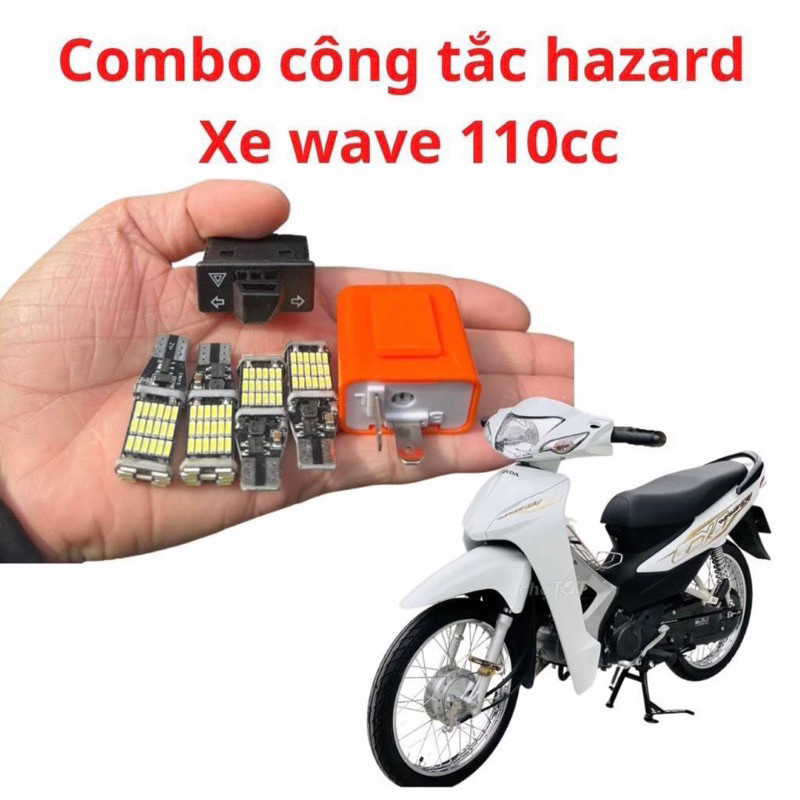 Combo Công Tắc Hazza Kèm Bóng Led T15 Siêu Sáng Lắp Wave 110 Cực Chất. Đẹp