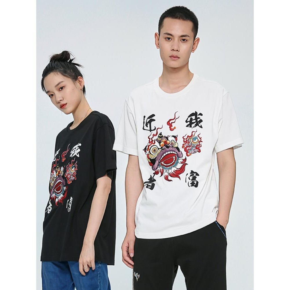 100% Cotton (In) ONIARAI / Ghost Wash Mud Stick Blue Lion Dance Áo thun ngắn tay dành cho nam và nữ