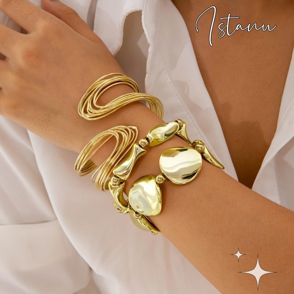 ISTANU Bracelet Silver Gold Uneven Chunky Chain, Phong Cách Punk Hình Học