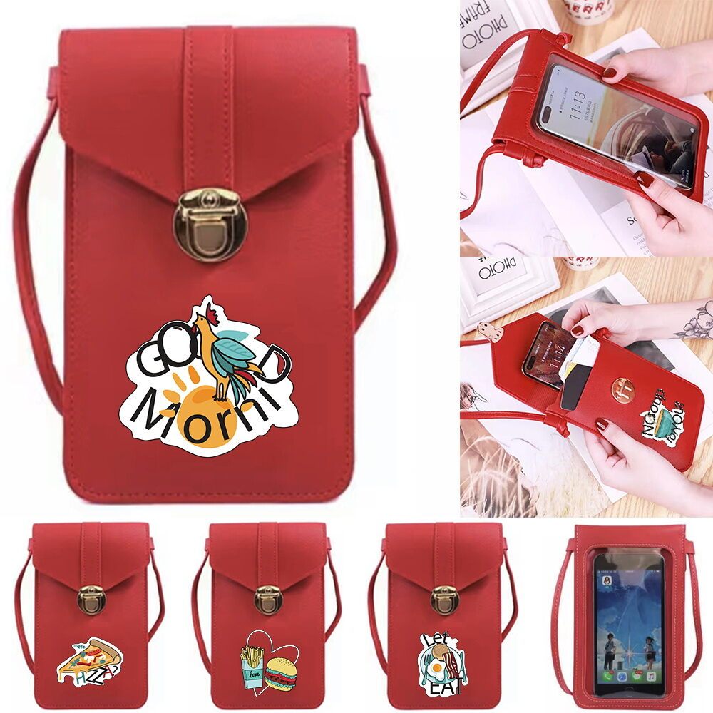 red Crossbody bag Korean-style Universal phone pouch Touch Screen Mobile Phone Bag  READY STOCK Food