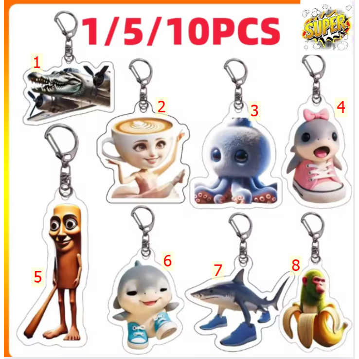 Móc khoáTung Tung Tung Sahur Brr Brr Patapim Meme Italian Brain Rot Animals Acrylic Keychains Gift D