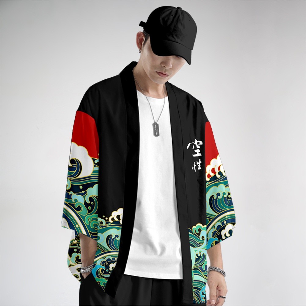Bộ đồ Kimono thời trang phong cách Nhật Bản, cỡ lớn, phù hợp cho cả nam và nữ, kèm quần áo Haori Obi