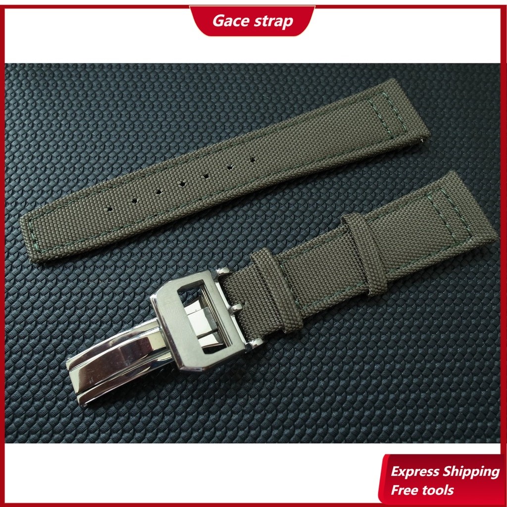 Dành Cho IWC Phi Công Portofino Vòng Tay Gấp Khóa Nylon Vải Da Bò Đồng Hồ Nam Nữ 20 Mm 21 Mm 22 Mm D