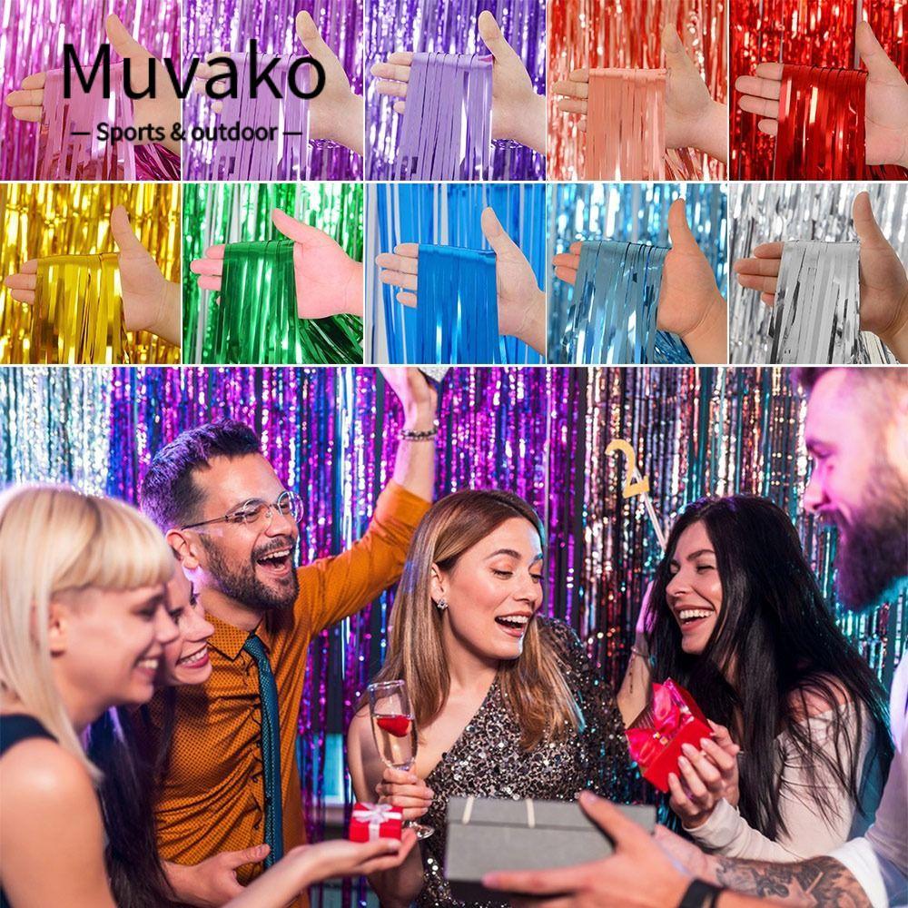 MUVAKO Foil Fringe Rèm, DIY 2M Foil Fringe Tinsel Rèm, Trang Trí Nền Trang Trí Đầy Màu Sắc Sáng Bóng