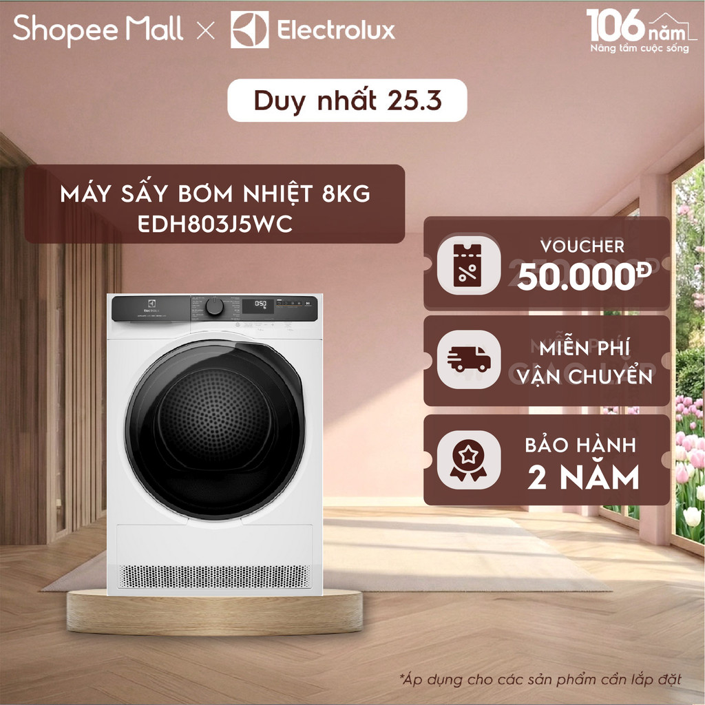 Free giao lắp - Máy sấy bơm nhiệt Electrolux 8kg UltimateCare 500 - Trắng EDH803J5WC