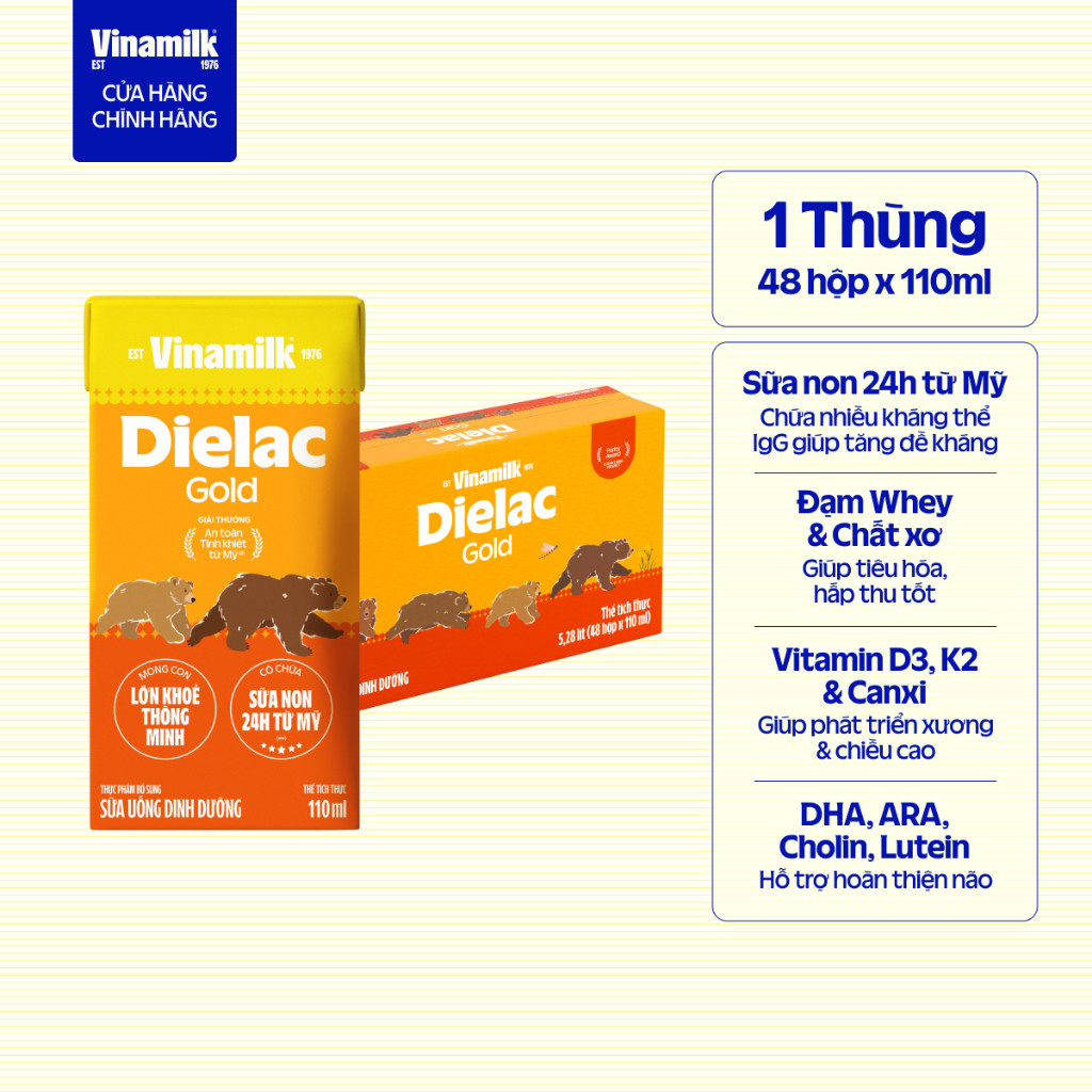 Sữa bột pha sẵn Vinamilk Dielac Gold - Thùng 48 hộp 110ml
