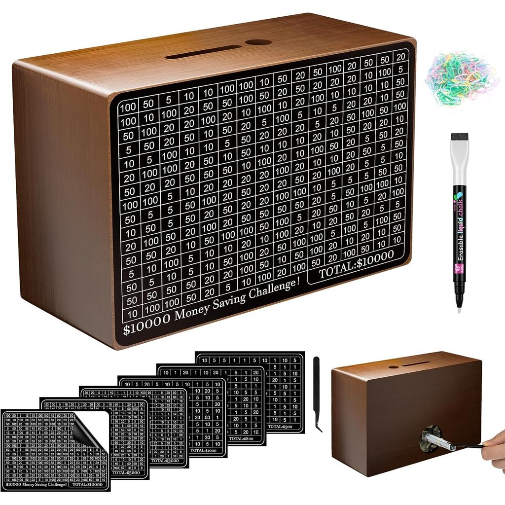 Hộp tiết kiệm tiền bằng gỗ, Hộp tiết kiệm tiền mặt với giá $10000 $5000 $3000 $1000 $800 $500 Thử th