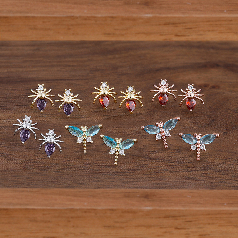 Đồng Mạ Vàng Côn Trùng Zircon Bông Tai Bông Chuồn Huỳnh Quang Kiến Bông Tai Xuyên Trang Sức Bông Tai