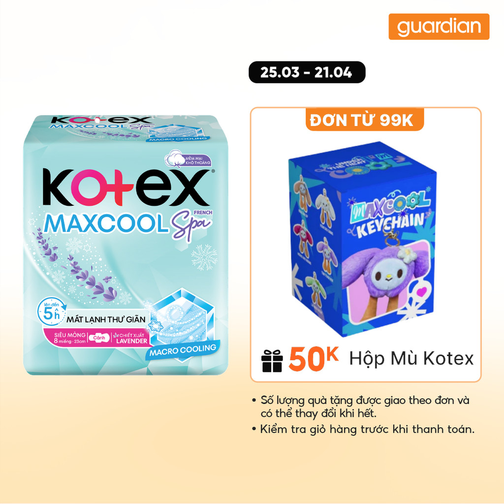 Băng vệ sinh Kotex Max Cool French Spa 23cm 8 miếng Có Cánh