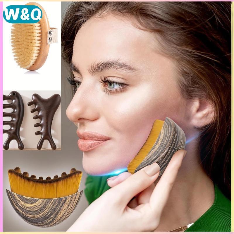 W & Q Lymphatic Contour Facial Brush Body Dry Brush Bàn chải tắm bằng gỗ Lược massage đường viền mặt