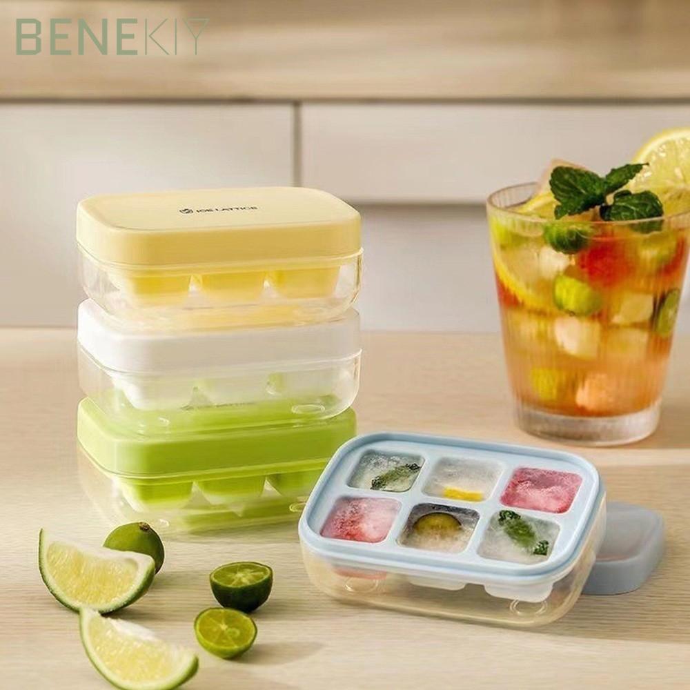 BENEKIY Press Ice Cube, Dễ Dàng Phát Hành Khuôn Khay Đá 6 Lưới, Di Động Cấp Thực Phẩm Silicon Bấm Lo