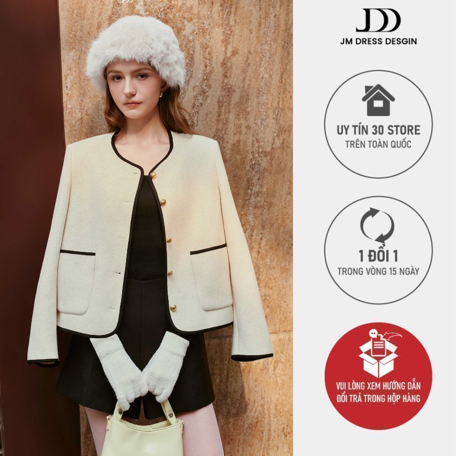 Áo Dạ Suông Cổ Tròn 2 Túi Ốp 5C10.2512. Áo Khoác Dạ Nữ Dáng Ngắn Thanh Lịch Thu Đông. Áo Dạ Nữ Thiết