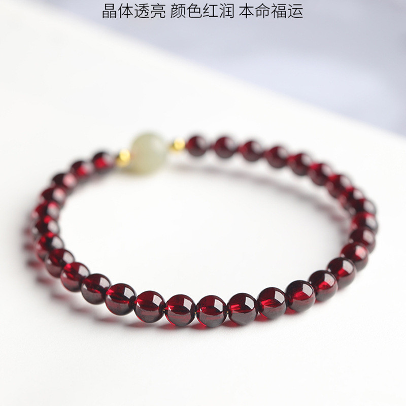 Natural wine red garnet and strawberry crystal bead bracelet for women, multi-layer pink crystal bra
