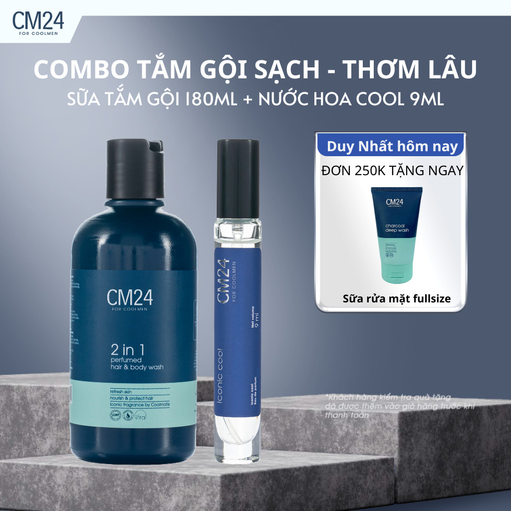 Combo Nước hoa CM24 for Coolmen ICONIC EDP 9ml và Sữa tắm gội 2in1 180ml