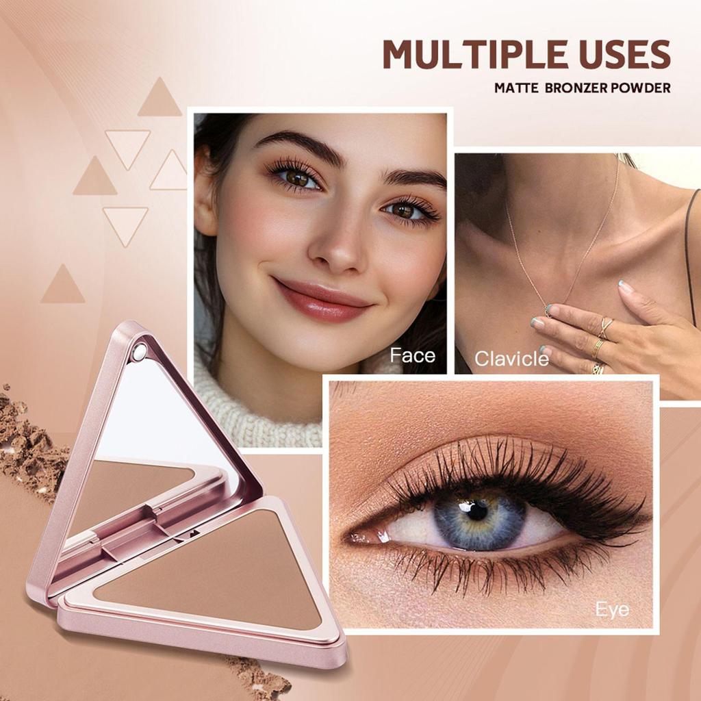Matte Bronzer Powder Bronzing Powder cho khuôn mặt Nhỏ gọn Hình tam giác Đồng Matte Setting Palette 