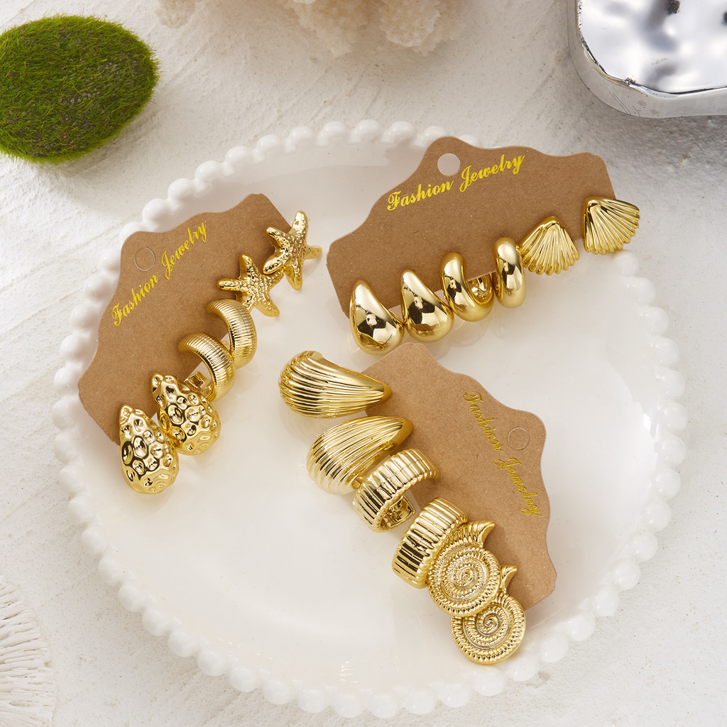 LANXIU Starfish Lava Drop CCB Earings Set - Bộ 3 cặp hình học thanh lịch, phù hợp mặc hàng ngày và l