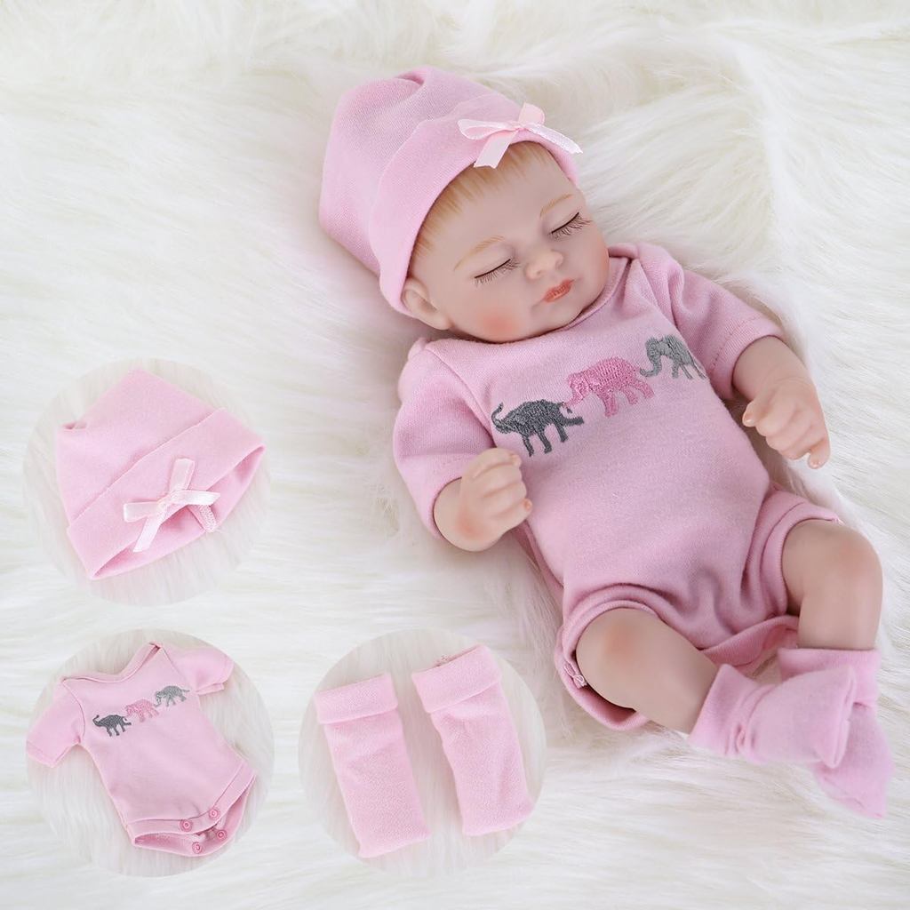 ENADOLL Reborn Baby Doll Realistic Silicone Vinyl Baby Girl 10 inch Bộ quà tặng búp bê sống động như
