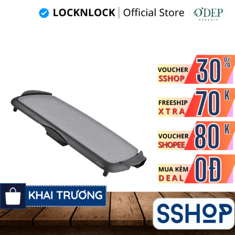 Bếp nướng điện LocknLock Electric Grill Pan EJG262BLK 2000W, Hàng chính hãng, Có tay cầm - SSHOP SSO