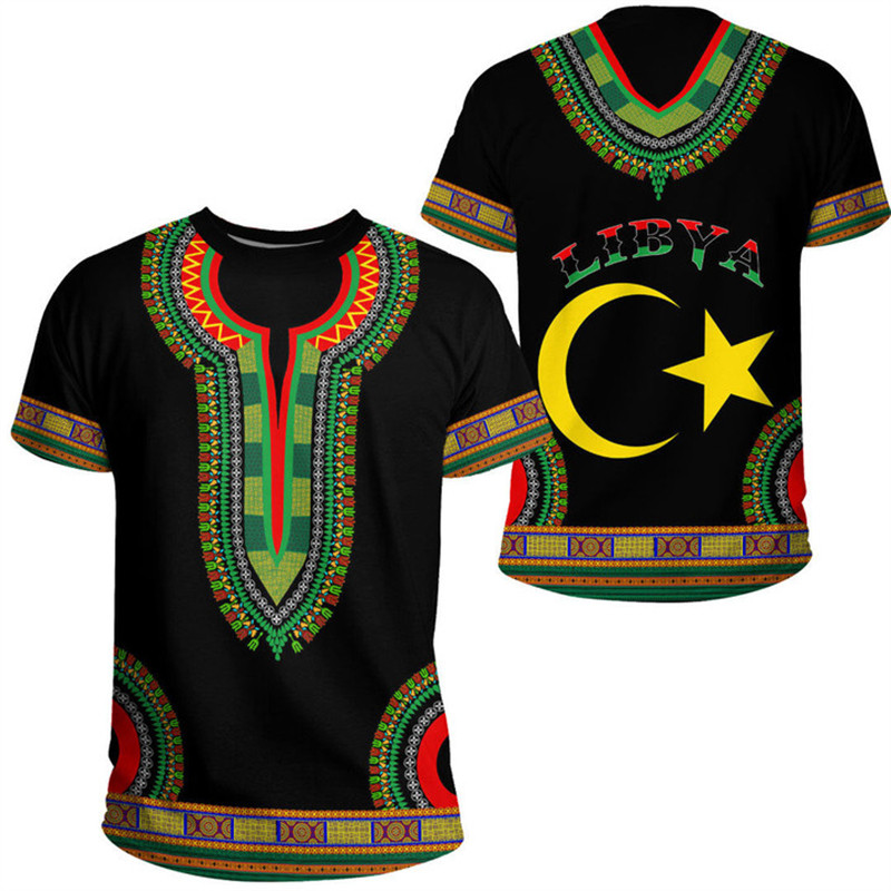 Cờ Libya Áo nam Rừng Ngụy Trang In Quần Áo Ropa Hombre LBA Quốc Huy Libya Gapthic Cổ Tròn Quá Khổ Th