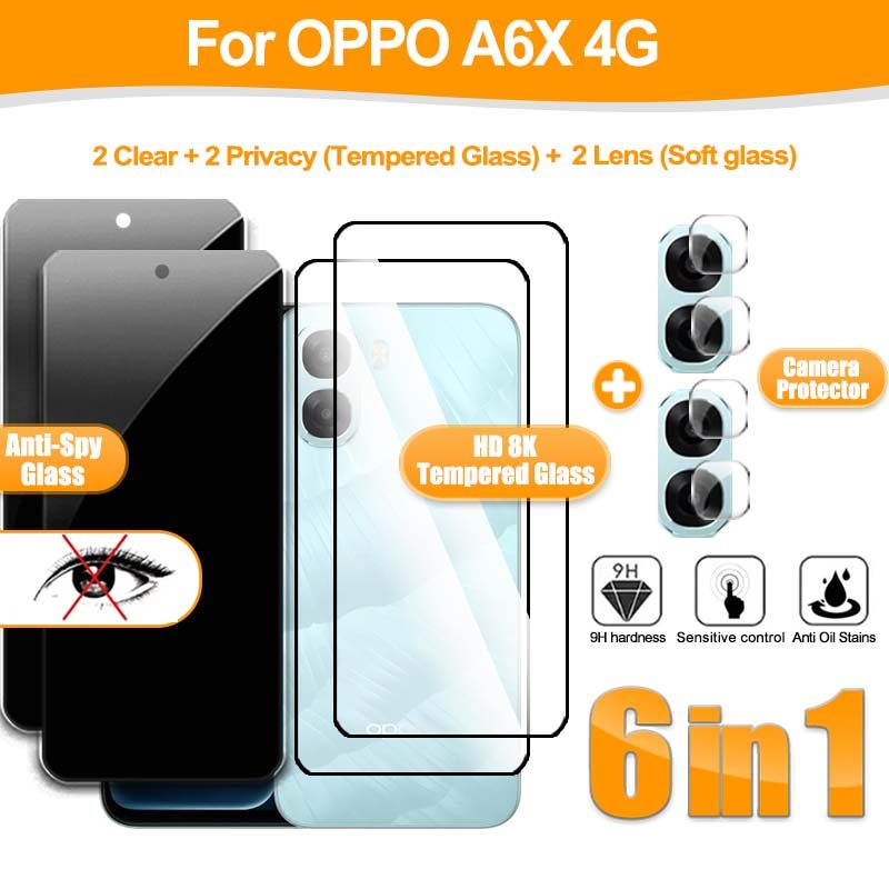 Phim Kính Cường Lực 6 TRONG 1 Riêng Tư & Trong Suốt OPPO A6X 4G Cho OPPO A6X A6 A5 Pro A6X A6i A5i A