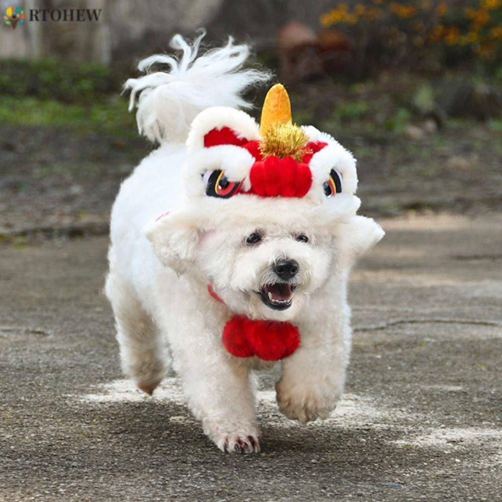 RTOHEW Mũ sư tử năm mới cho thú cưng, Mũ nhảy sư tử mềm trang trí, Mũ đội đầu hổ cho chó sang trọng 