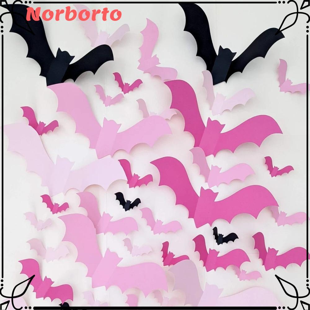 NORBORTO 32 CÁI Trang trí Halloween, Dơi màu hồng DIY Halloween Miếng dán dơi cửa sổ, PVC dễ thương 