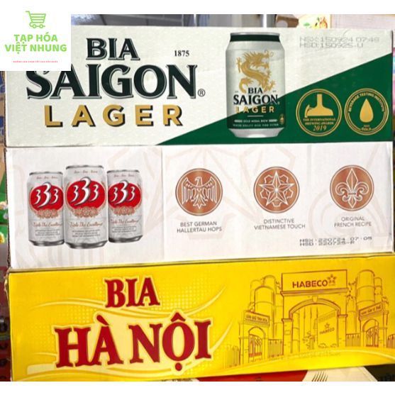 Thùng 24 lon Bia Hà Nội / Bia 333 / Bia Sài Gòn - HABECO (330ml/lon)