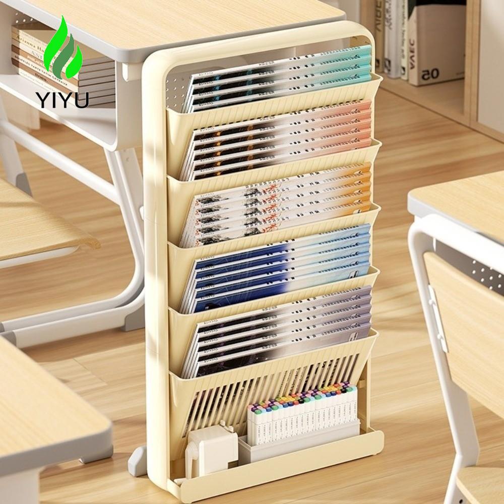 Kệ sách dung tích lớn YIYU, Bộ sắp xếp bàn học kết cấu 3 / 5 lớp nhiều lớp, Giá lưu trữ tạp chí tiết