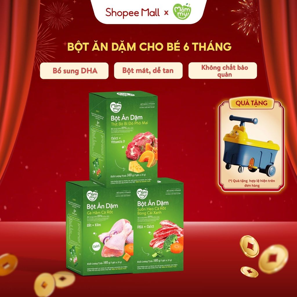 Bột ăn dặm cho bé Mămmy từ 6 tháng tuổi: Bắp non, Yến mạch, Trái cây mùa hè, thịt bò bí đỏ, gà hầm c