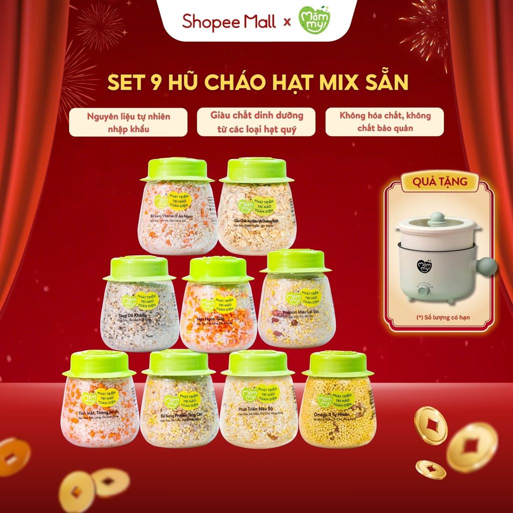 Combo 9 hũ hạt ăn dặm cho bé mix sẵn Mămmy nấu cháo bổ sung chất dinh dưỡng cho bé ăn dặm 6 tháng