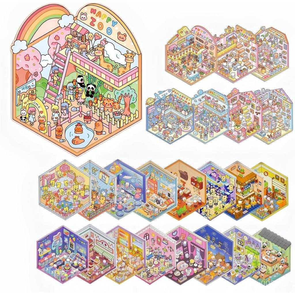 24 Bộ 3D Sticker Scene Craft Kit – Hoạt động thư giãn sáng tạo dành cho người lớn, Xây dựng cảnh thu