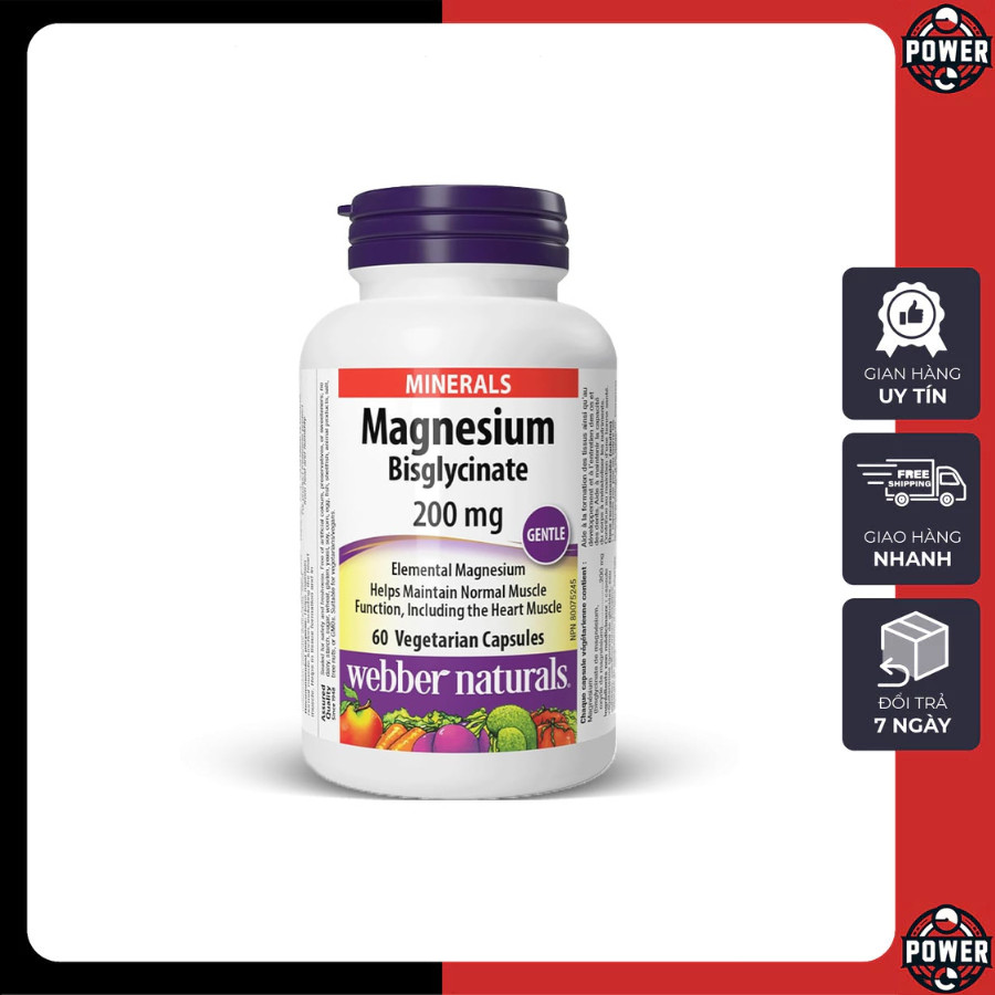 [FreeShip] Magnesium Bisglycinate 200mg Webber Naturals 60 viên