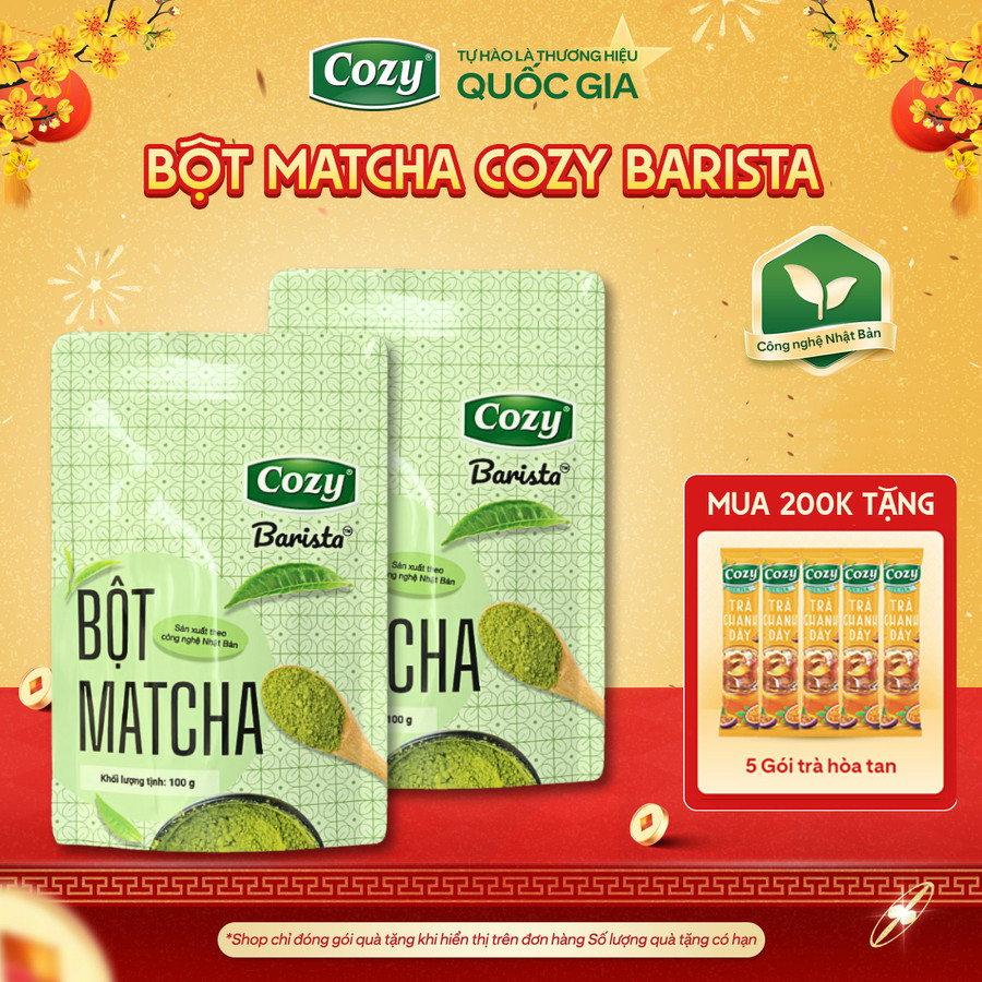 Combo 2 Gói Bột Matcha Cozy Barista, Bột Trà Xanh Pha Matcha Latte Dây Chuyền Sản Xuất Nhật Bản 100g