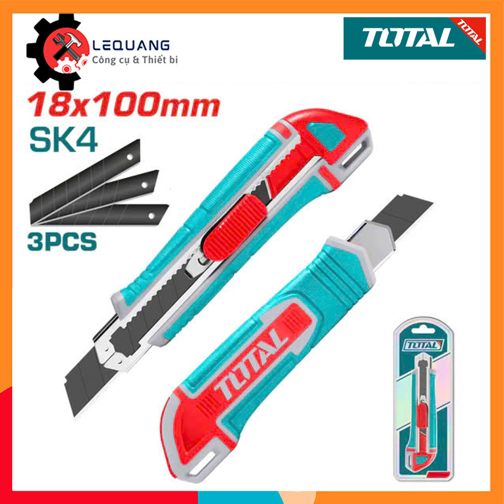 Dao rọc giấy cao cấp TOTAL THT522136 kèm 3 lưỡi dao chất liệu SK, dùng cắt giấy, băng keo, bìa carto