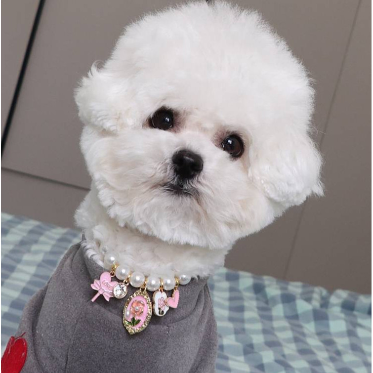 Pet Lady Pink Rose Love Pearl Socialite Necklace Dog Cat Bunny Teddy Bichon Ornament Collar Md40