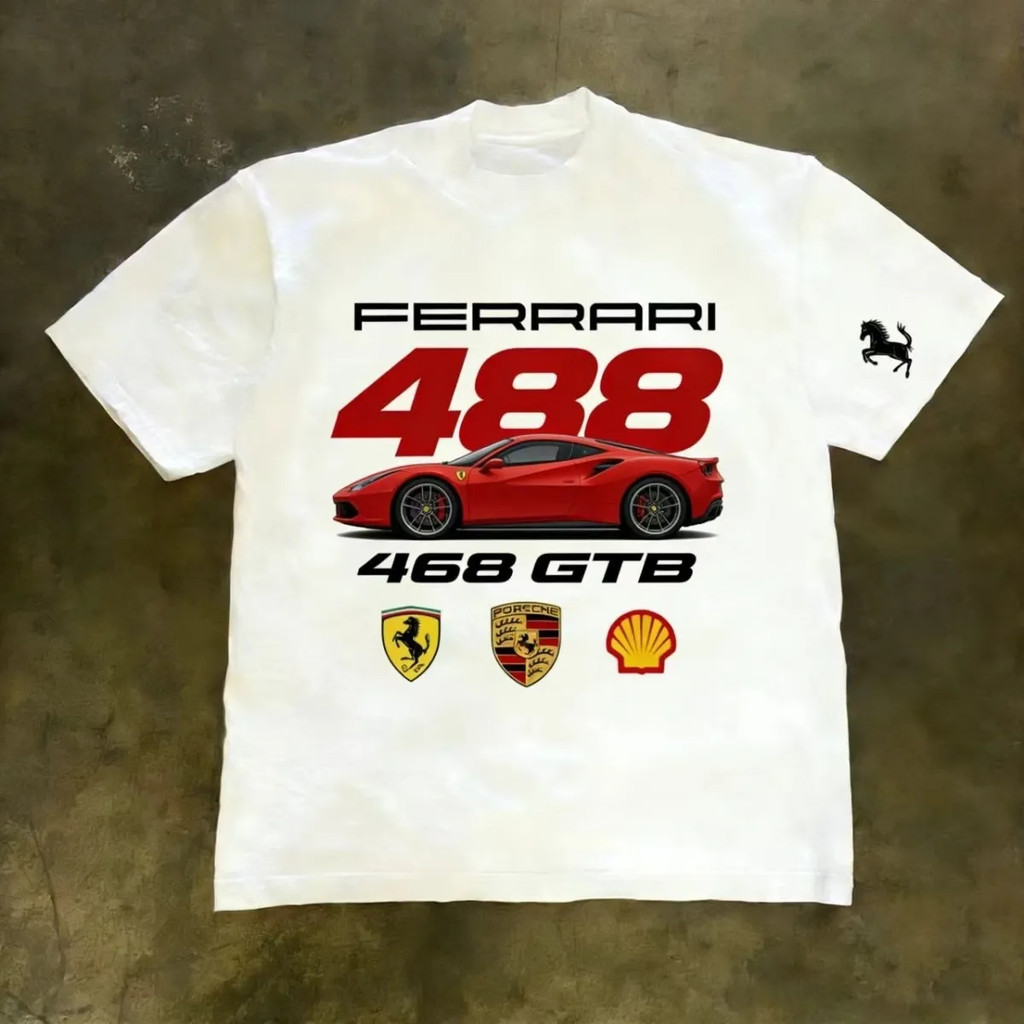 F1 racing short-sleeved shirt, 488, 468 GTB racing style white breathable T-shirt