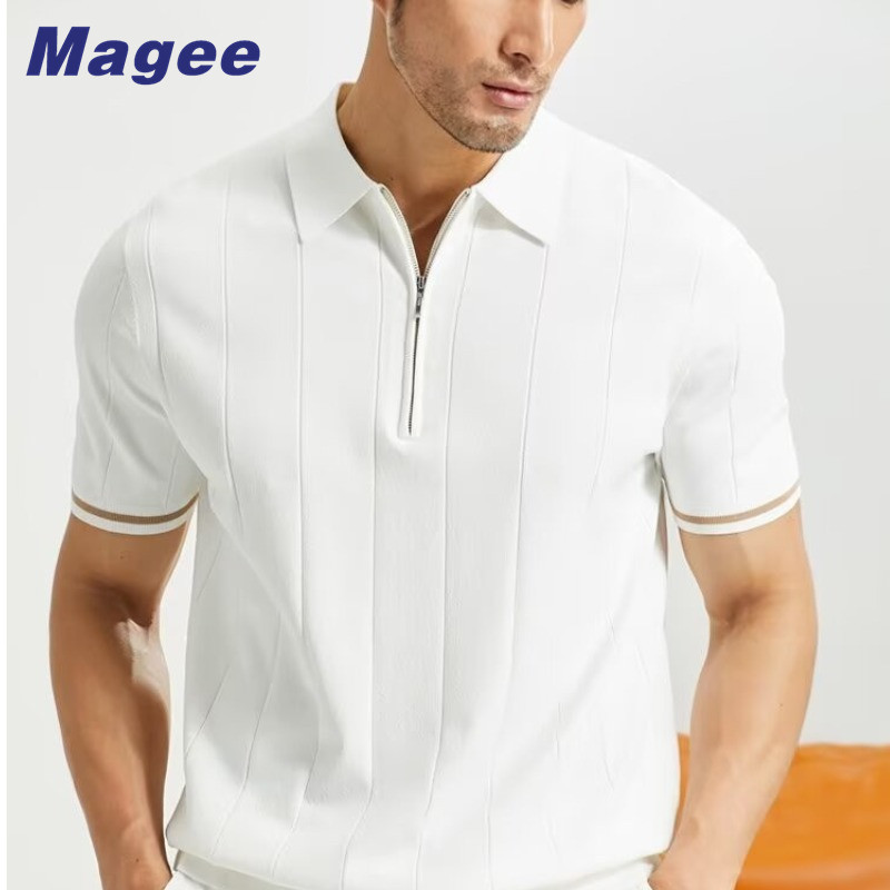 Magee Áo Polo Nam Retro Mỏng Dệt Kim Sọc Just Fit