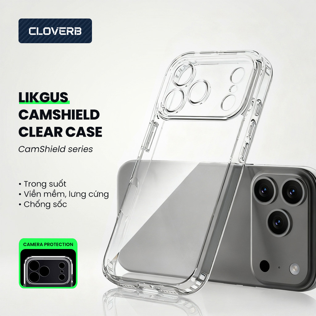 Ốp lưng Likgus Glass Series - Trong suốt/Bảo vệ camera - Dành cho iPhone 12 đến 17 - CloverB