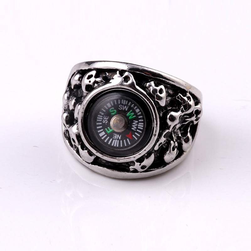 Châu Âu Mỹ Retro La Bàn Nhẫn Thép Không Gỉ Nam Hợp Thời Trang Punk Nhẫn Trang Sức One Piece Vận Chuy