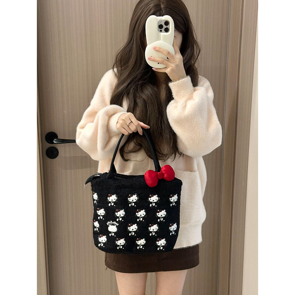 túi tote có khóa kéo túi tote Túi Tote Hellokitty Thêu Di Động Dung Tích Lớn Một Vai Đi Lại Túi Tote Di Động Đi Chơi Túi Mua Sắm