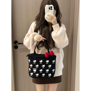 túi tote có khóa kéo túi tote Túi Tote Hellokitty Thêu Di Động Dung Tích Lớn Một Vai Đi Lại Túi Tote Di Động Đi Chơi Túi Mua Sắm