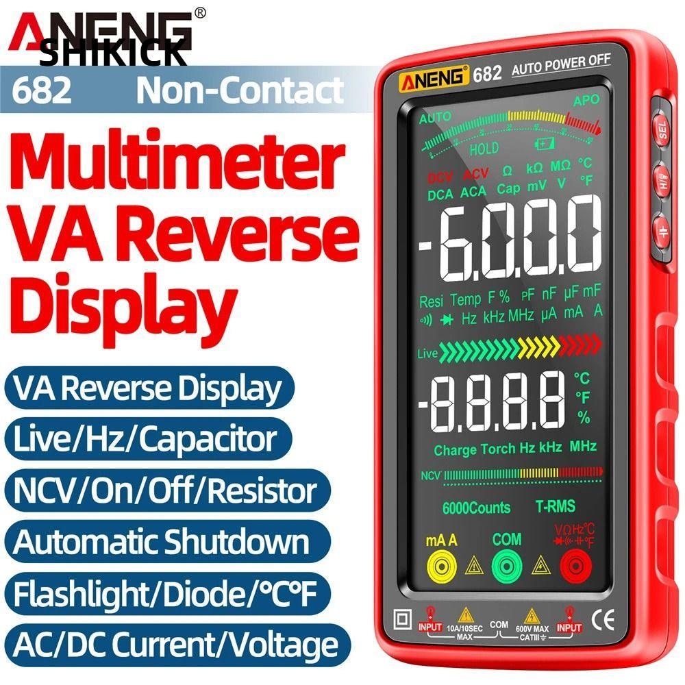 Shikick AC / DC Ampe kế ANENG 681 682 True RMS LCD Máy kiểm tra điện áp màn hình màu lớn